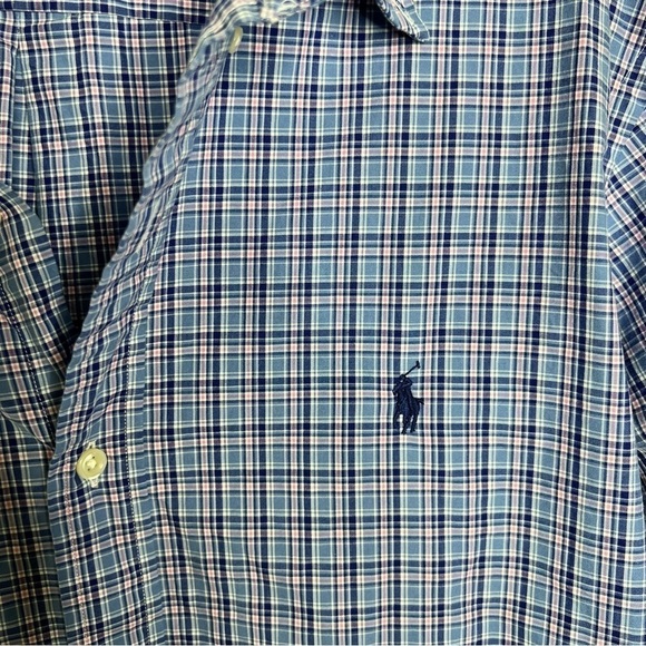 Polo Ralph Lauren Shirt Mens Large Plaid Blue Pink Button Up Long Sleeve G - Picture 3 of 7